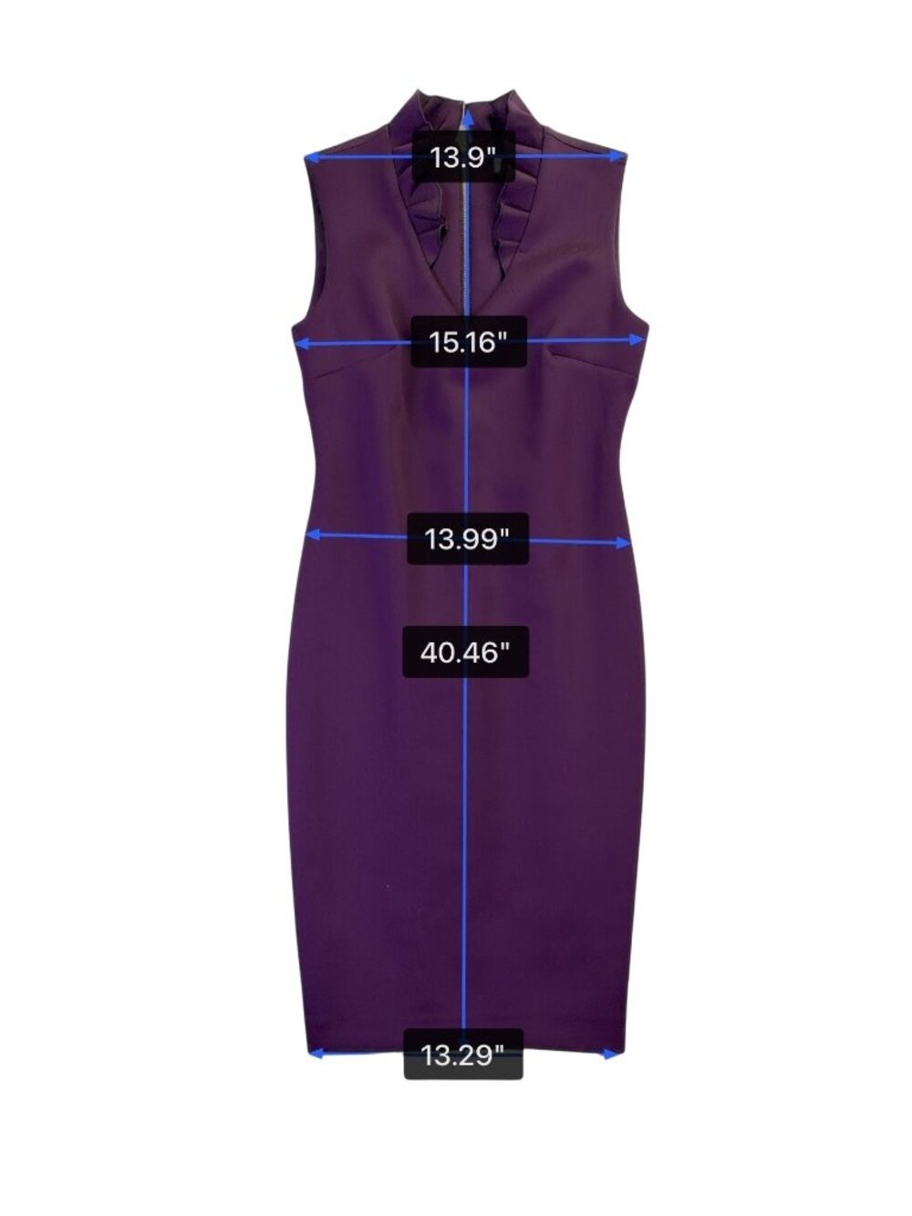 Calvin Klein Womens Purple Ruffled Neckline Sleeveless Sheath Dress Size 4 - Picture 8 of 8